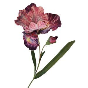 Artificial Iris Flower 33 Inch Tall Purple Faux Iris Stem Hand Painted Look Flor